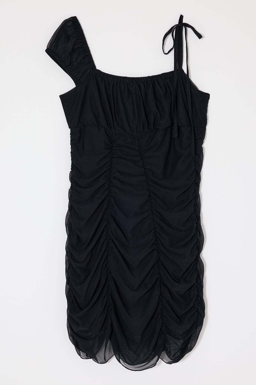 ASYMMETRY GATHER MINI ドレス BLK 1
