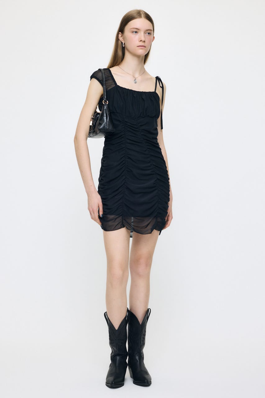 ASYMMETRY GATHER MINI ドレス BLK 1
