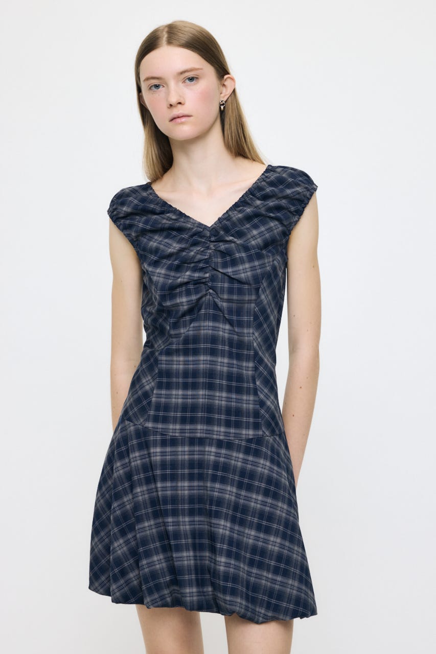 CHECK BALLOON MINI ドレス NVY 2