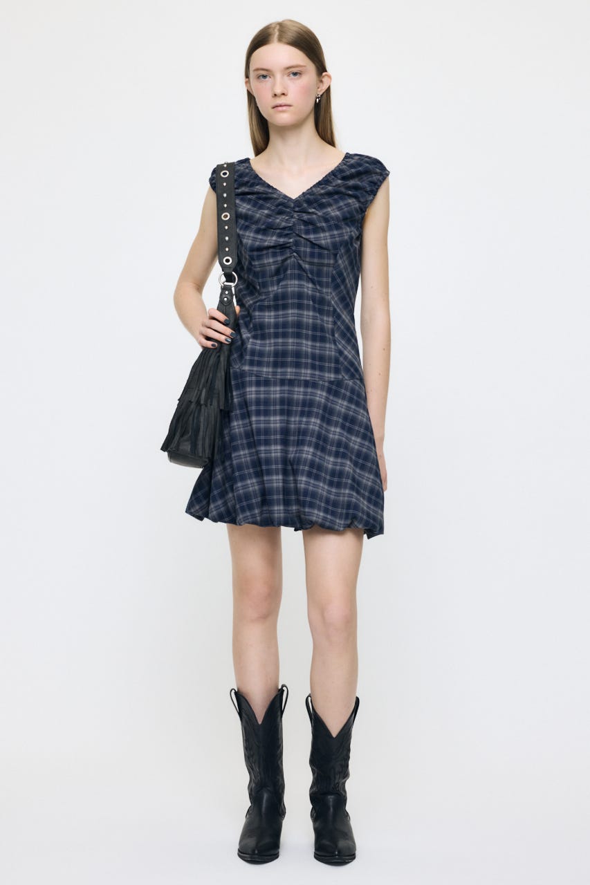 CHECK BALLOON MINI ドレス NVY 2
