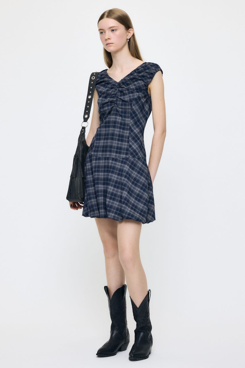 CHECK BALLOON MINI ドレス NVY 2