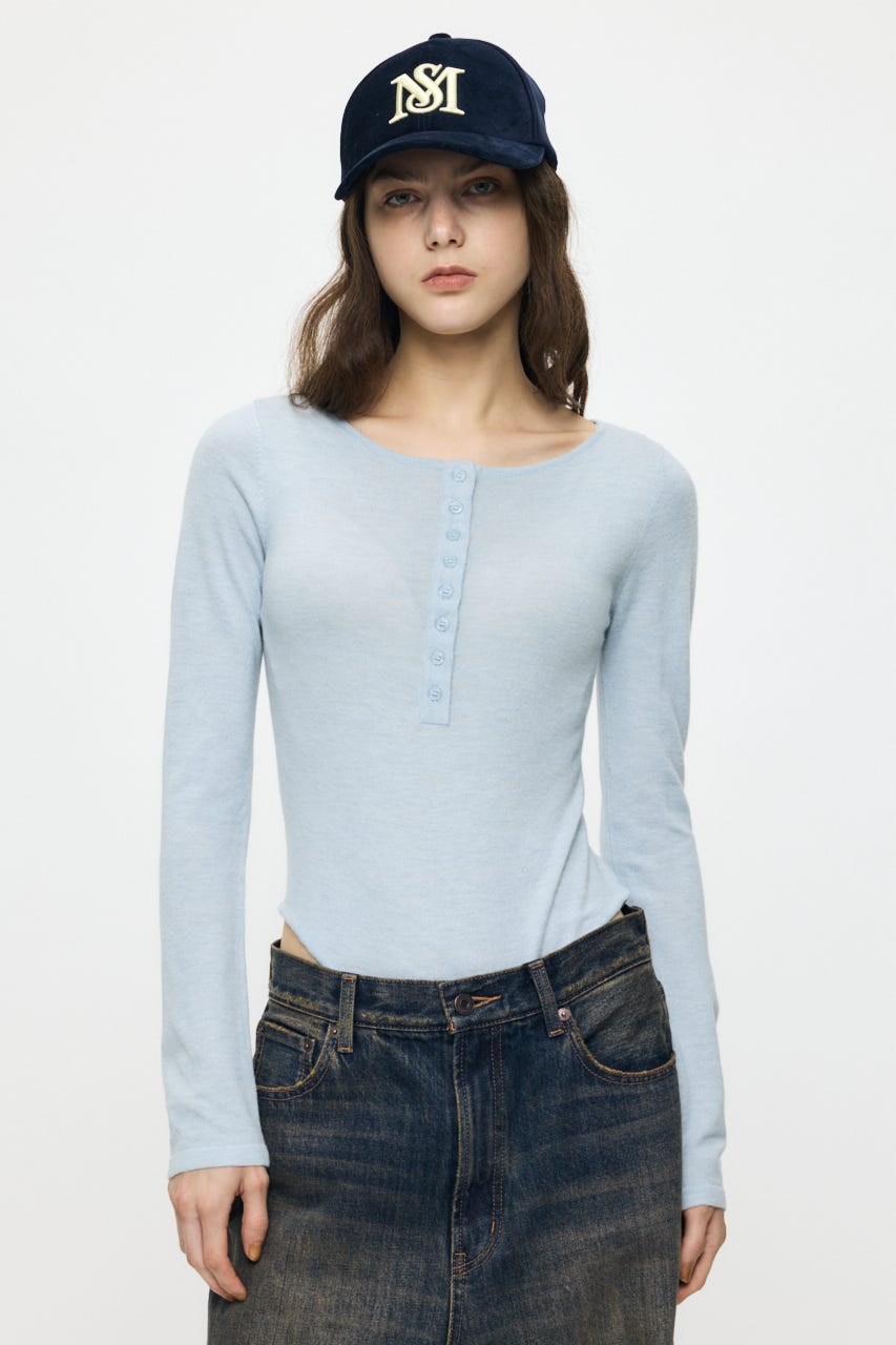 ES HENRY NECK KNIT ボディースーツ L/BLU 1