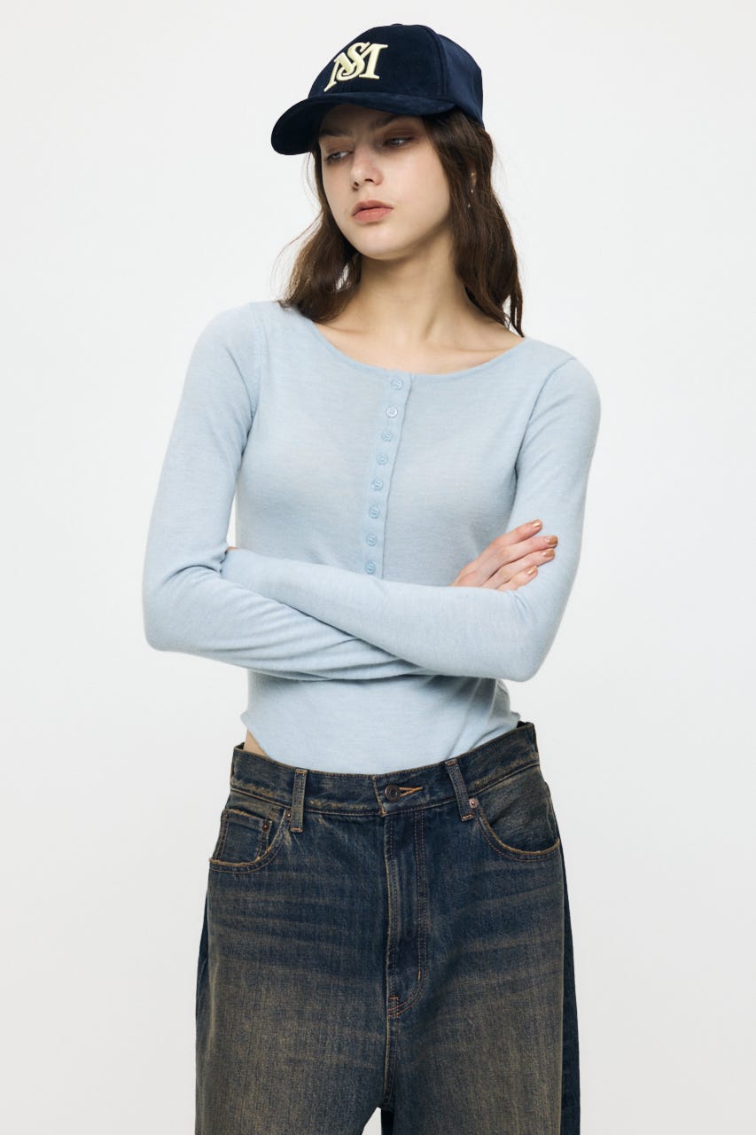 ES HENRY NECK KNIT ボディースーツ L/BLU 1