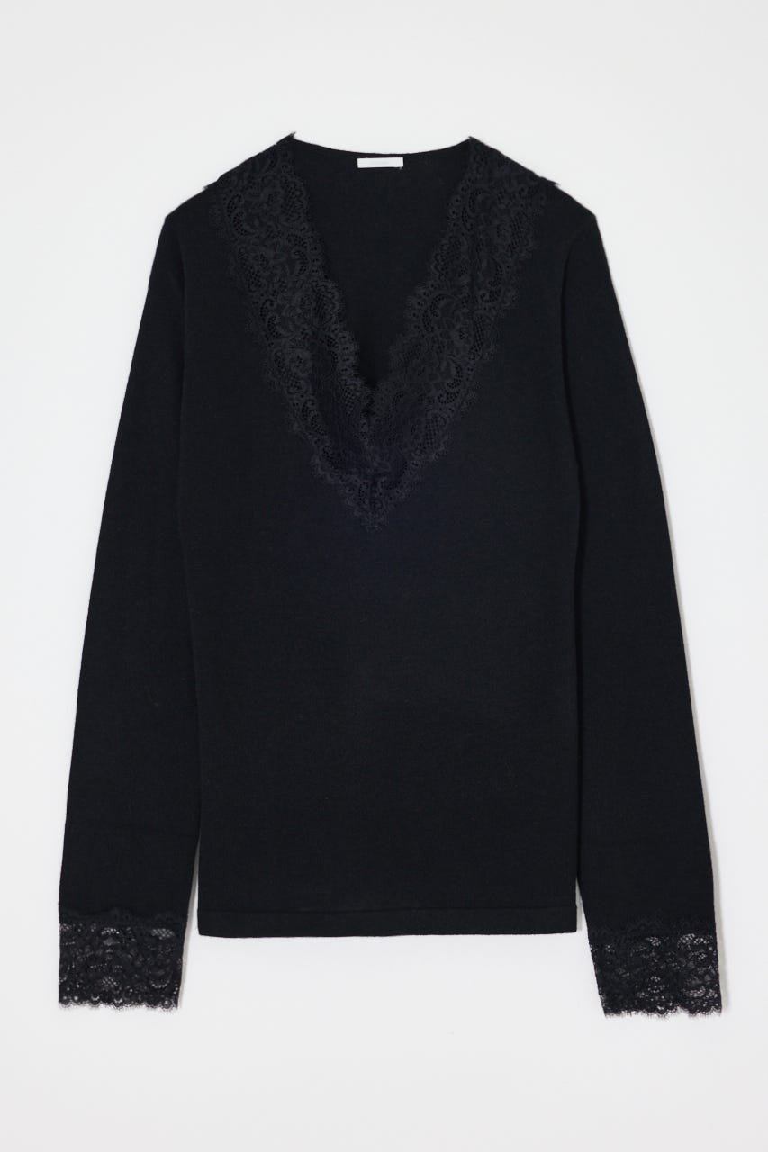 ES V NECK LACE トップス BLK 2