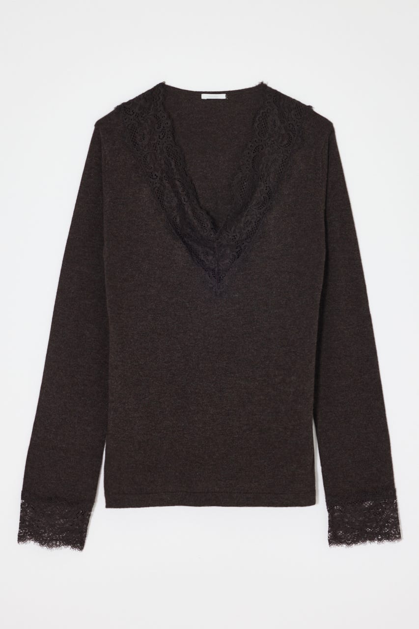 ES V NECK LACE トップス BRN 1