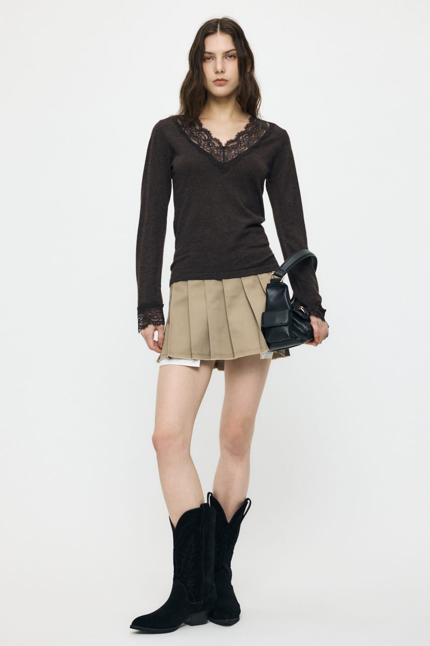 ES V NECK LACE トップス BRN 1
