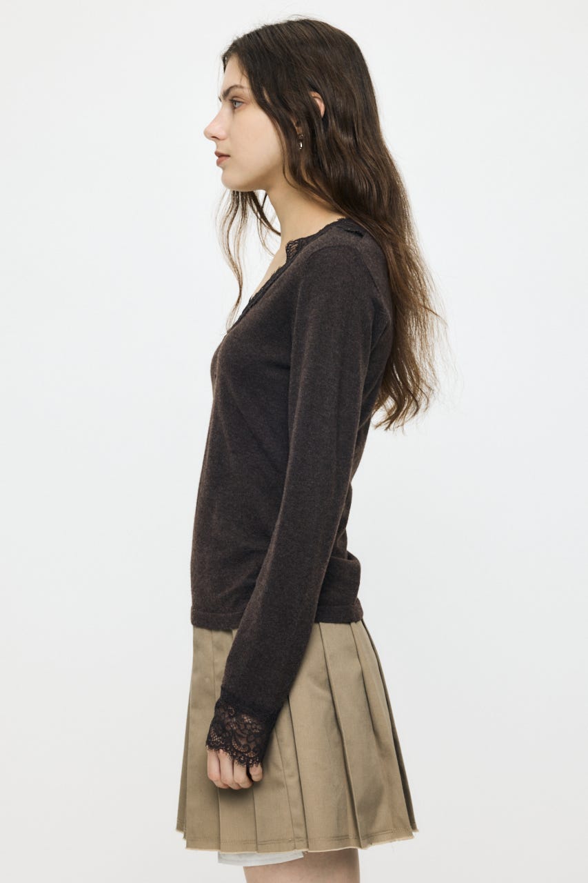 ES V NECK LACE トップス BRN 1