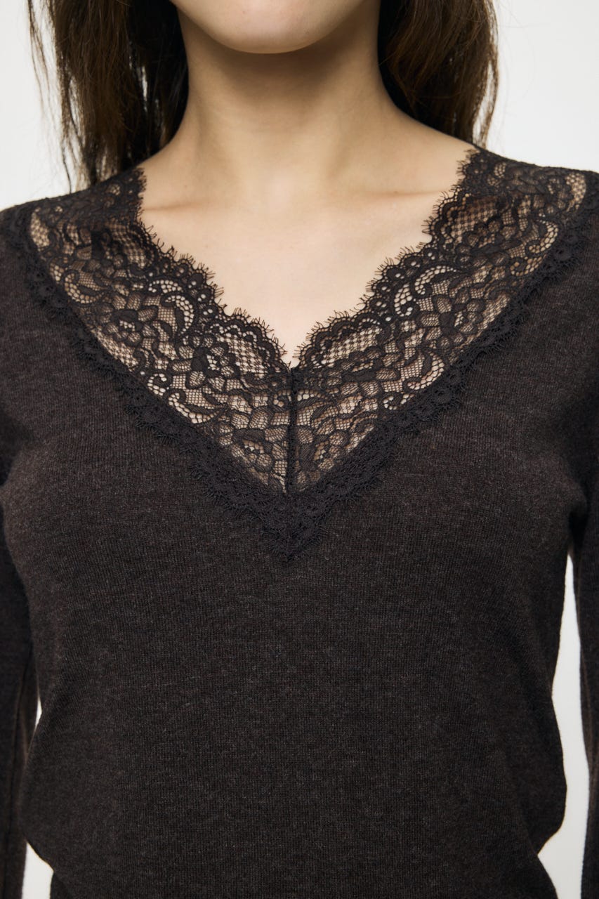ES V NECK LACE トップス BRN 1