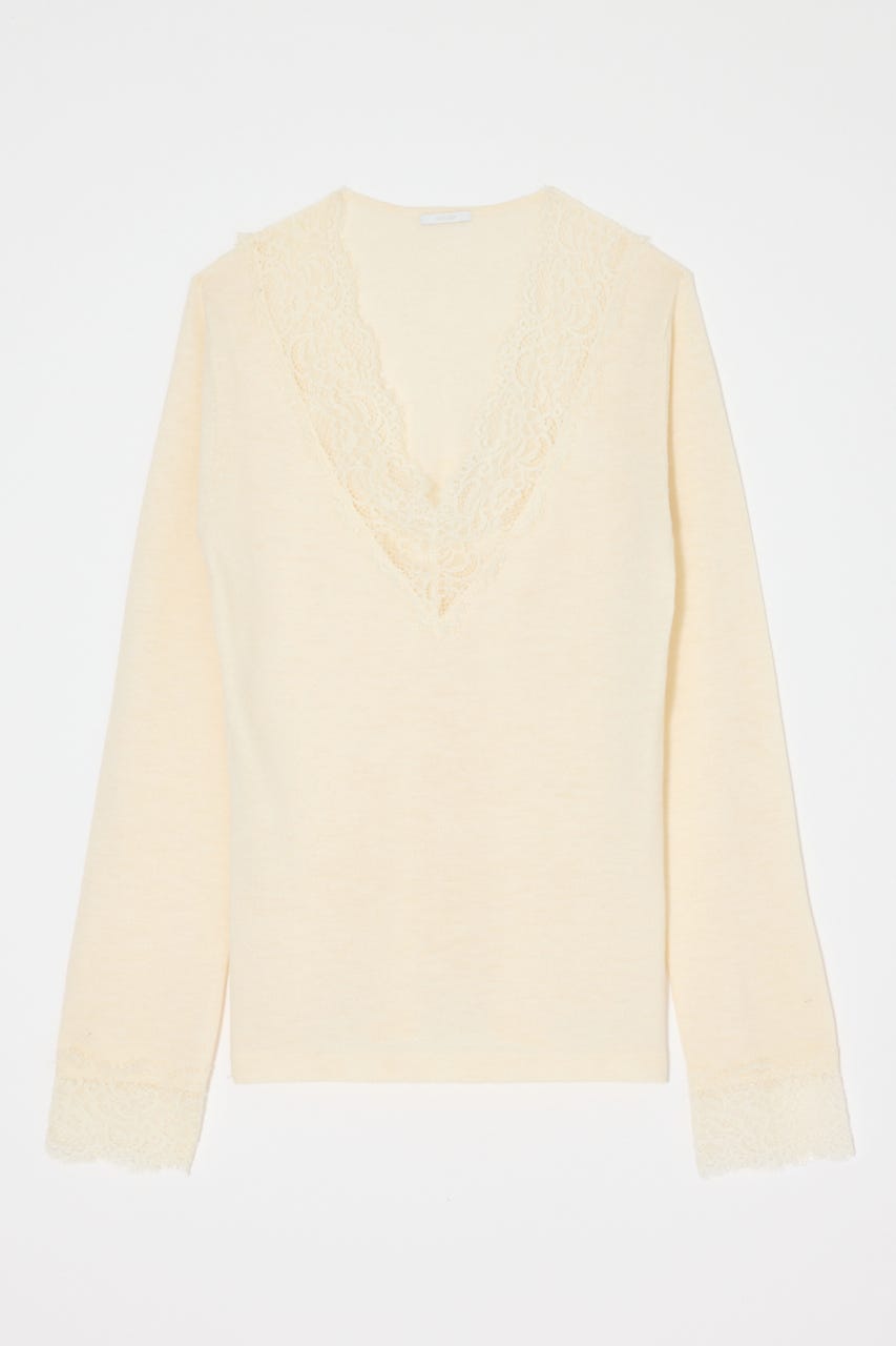 ES V NECK LACE トップス O/WHT 2