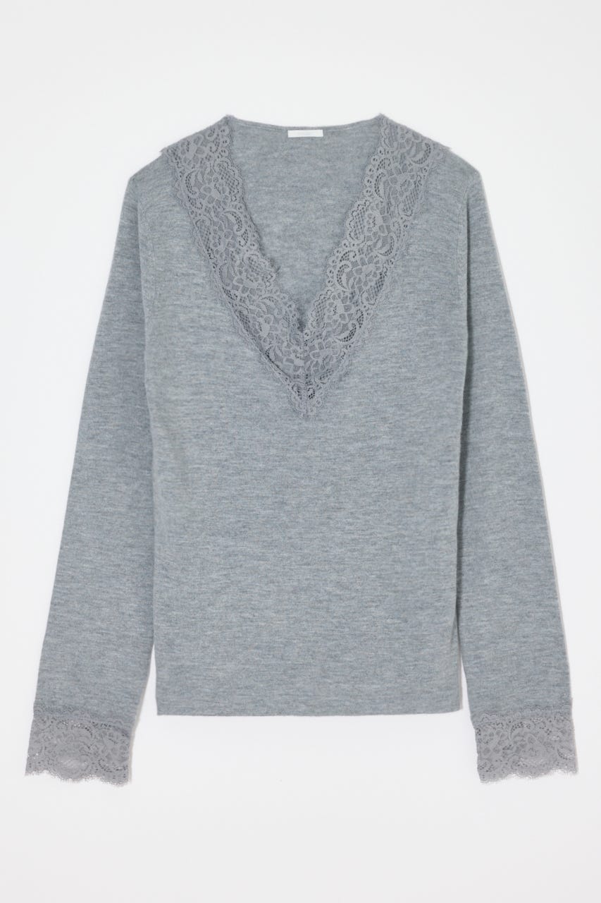 ES V NECK LACE トップス T.GRY 2