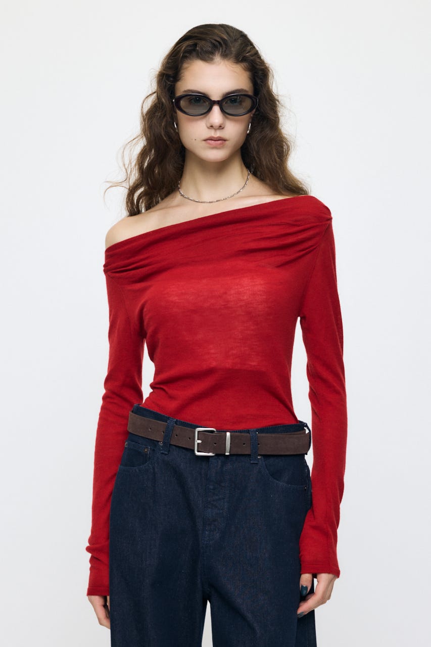 GATHER 3WAY KNIT トップス RED FREE