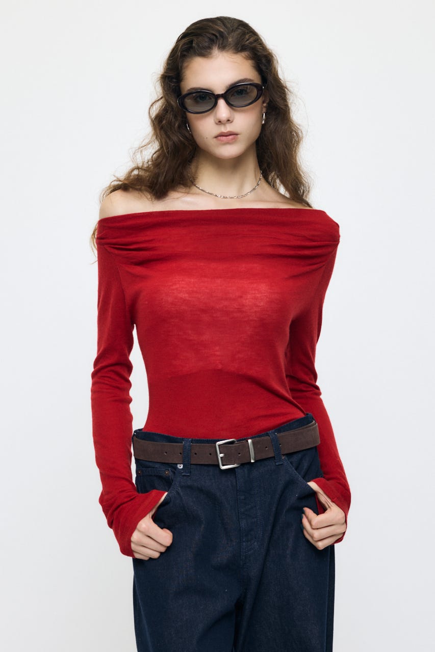 GATHER 3WAY KNIT トップス RED FREE