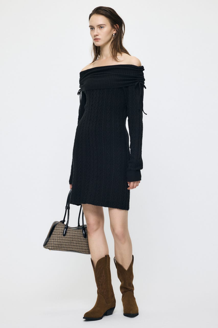 KNIT OFF SHOULDER MINI ドレス BLK 2