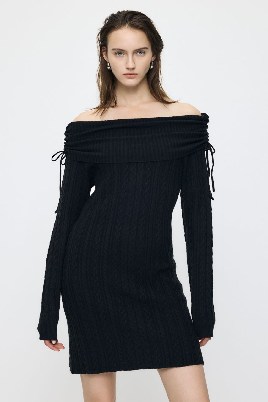 KNIT OFF SHOULDER MINI ドレス BLK 2