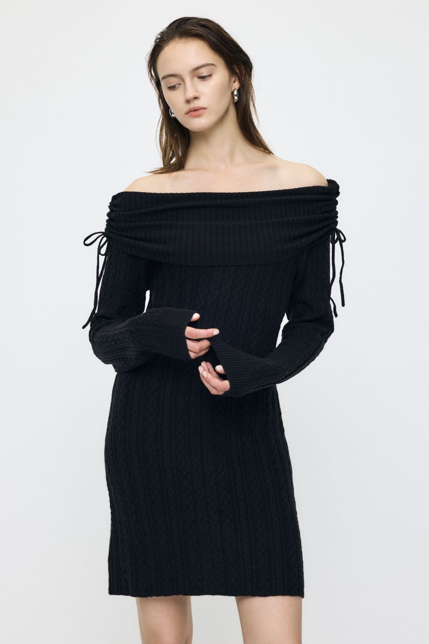 KNIT OFF SHOULDER MINI ドレス BLK 2