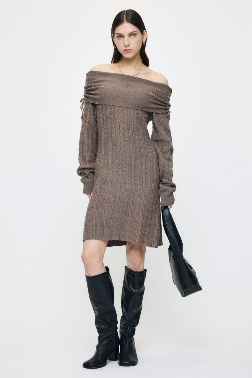 KNIT OFF SHOULDER MINI ドレス BRN 1