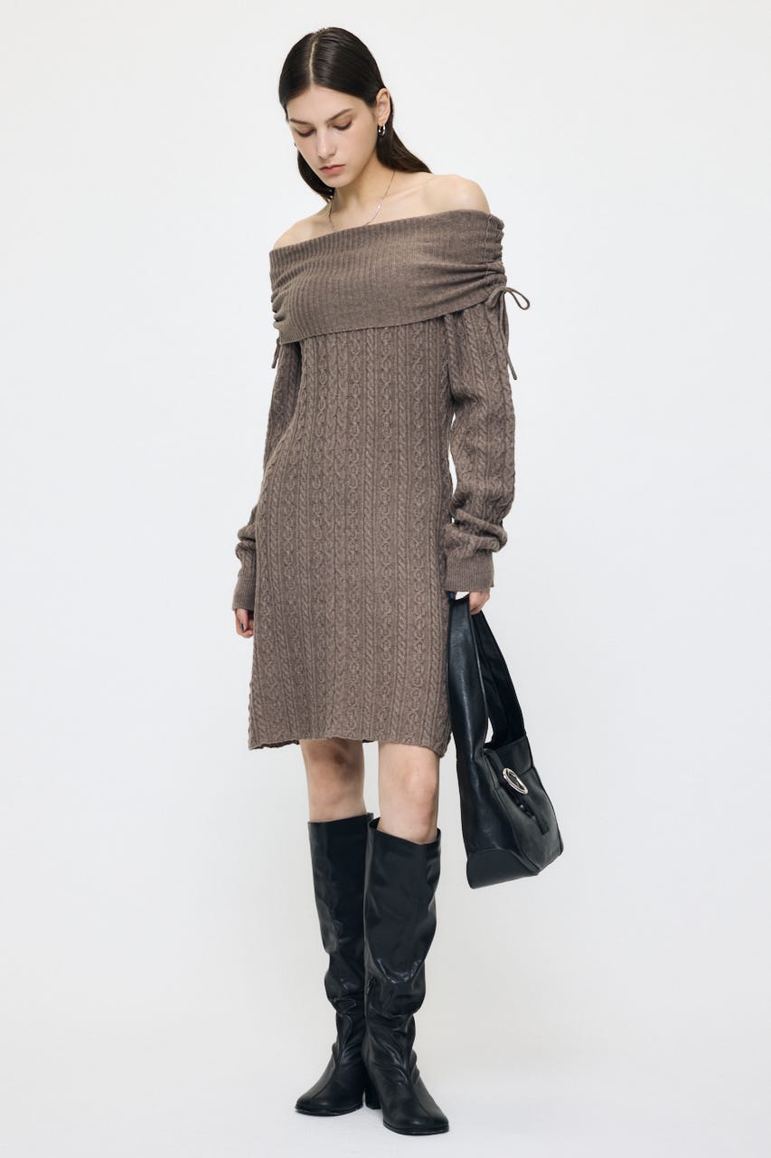 KNIT OFF SHOULDER MINI ドレス BRN 1