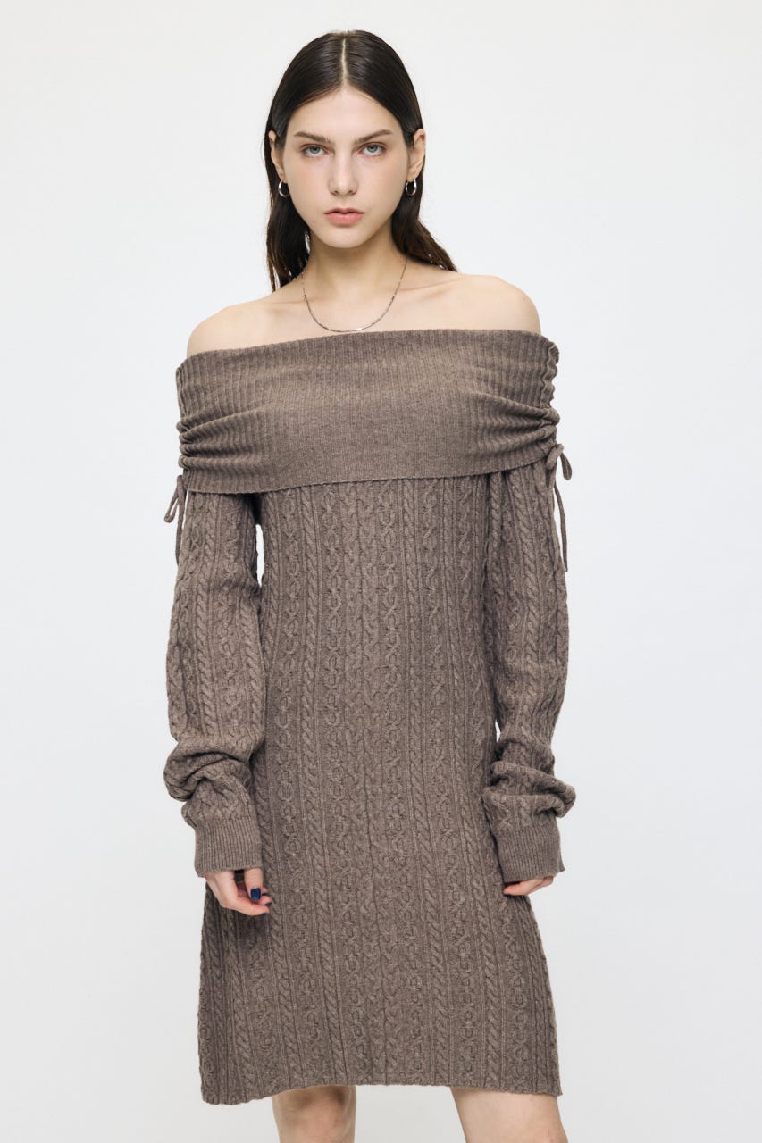 KNIT OFF SHOULDER MINI ドレス BRN 1