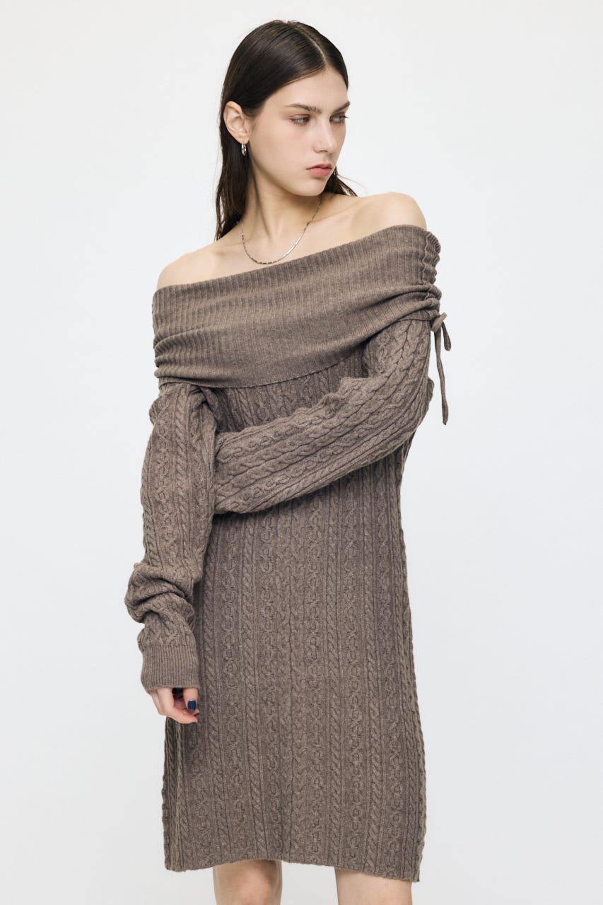 KNIT OFF SHOULDER MINI ドレス BRN 1