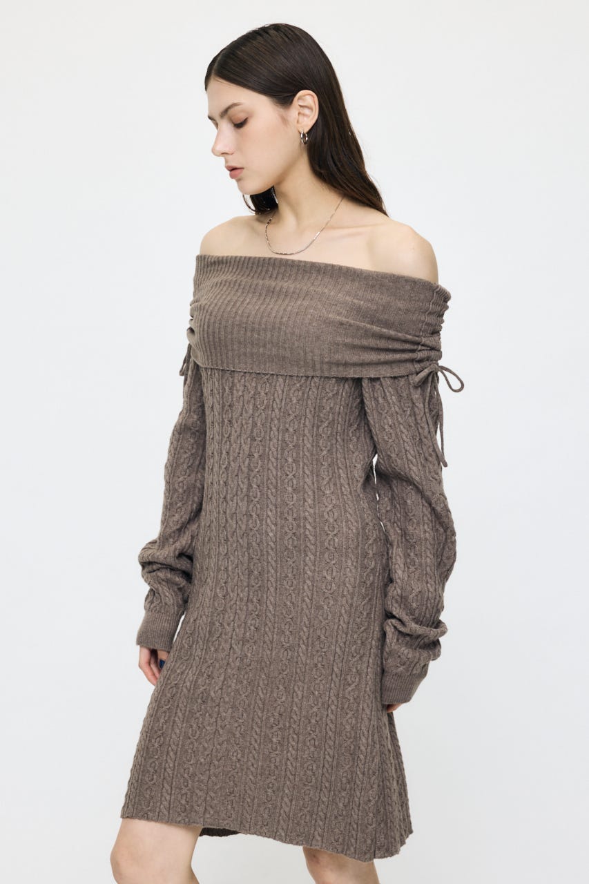 KNIT OFF SHOULDER MINI ドレス BRN 1