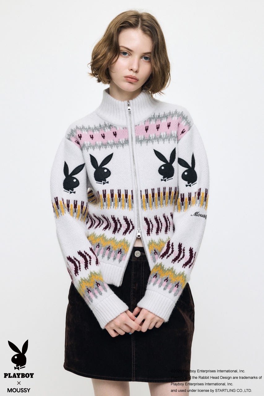 PB JACQUARD ZIP UP セーター O/WHT FREE