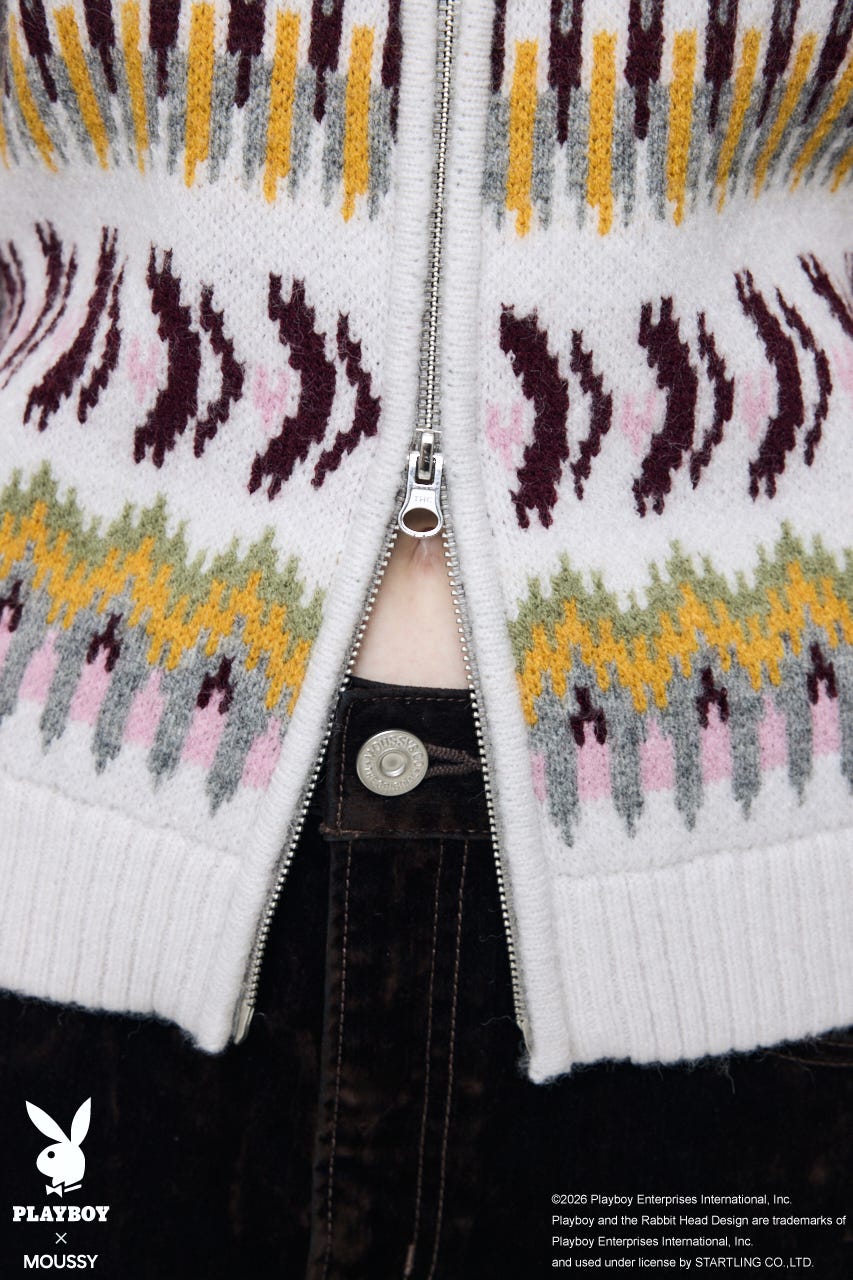 PB JACQUARD ZIP UP セーター O/WHT FREE