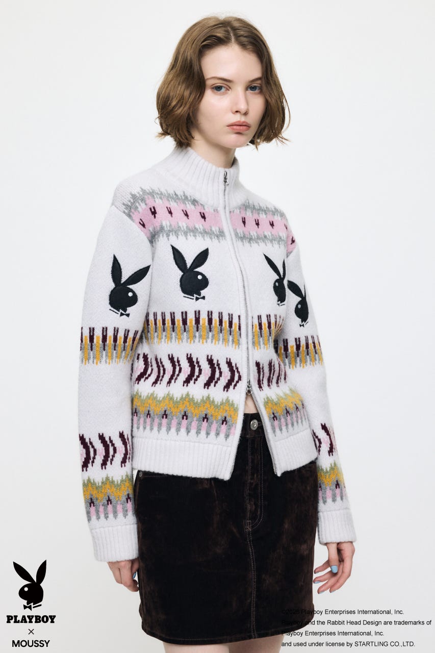 PB JACQUARD ZIP UP セーター O/WHT FREE