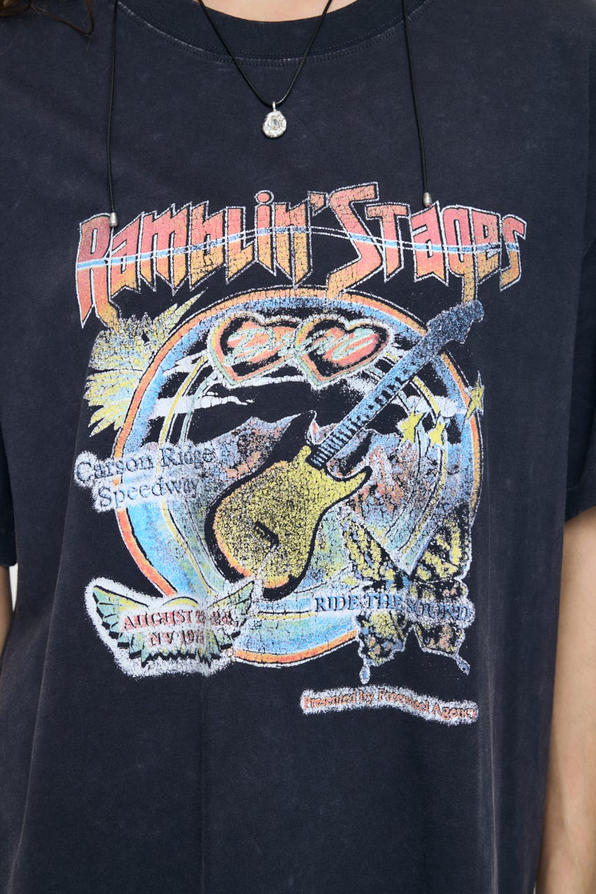 70S MUSIC FEST TEE L/BLK FREE
