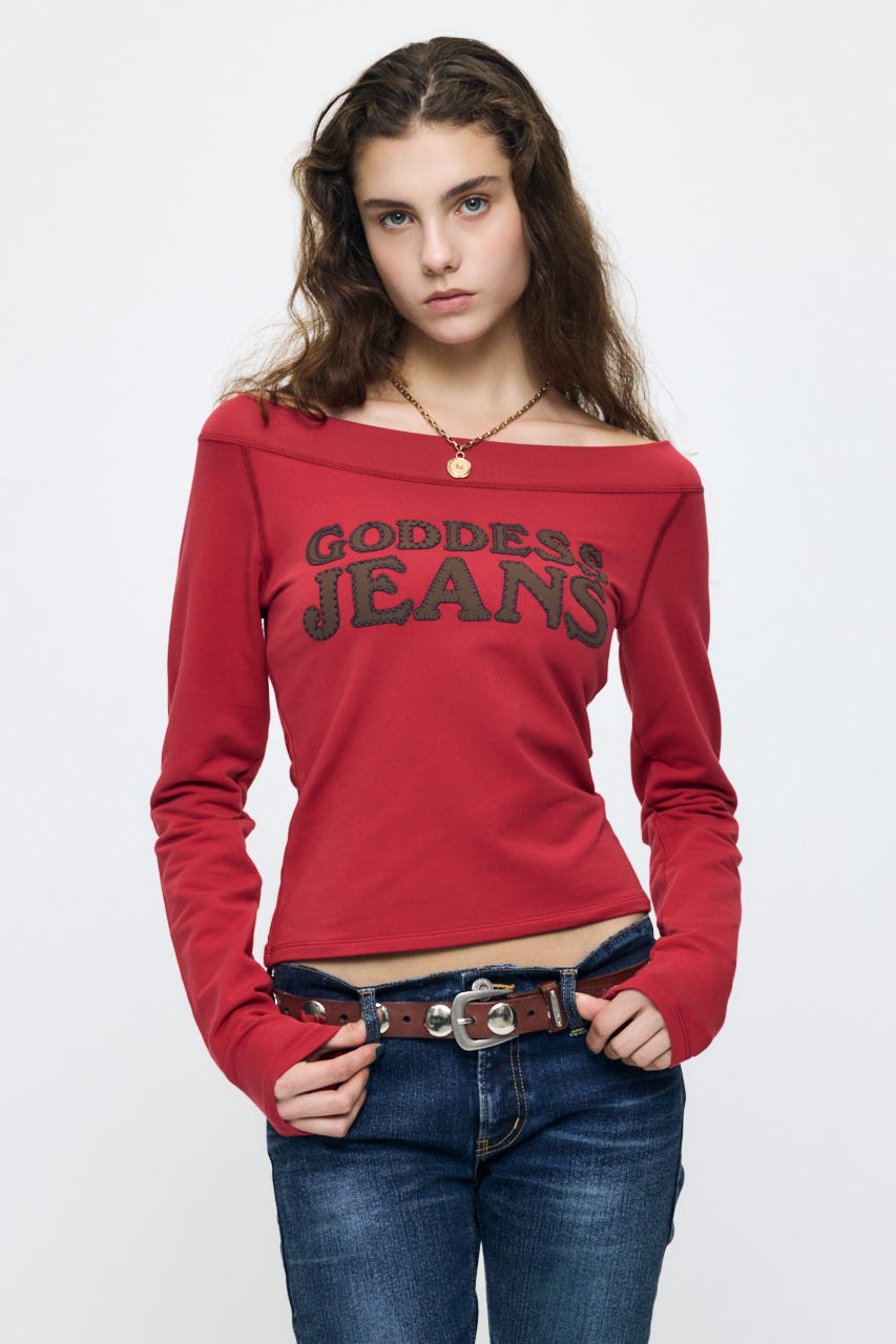 OFF SHOULDER L/S Tシャツ RED FREE