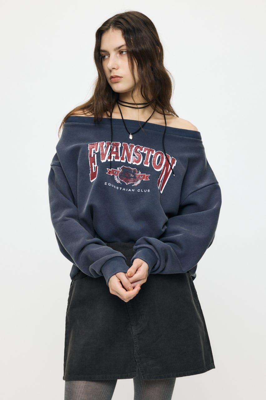 OFF SHOULDER SWEAT トップス NVY FREE