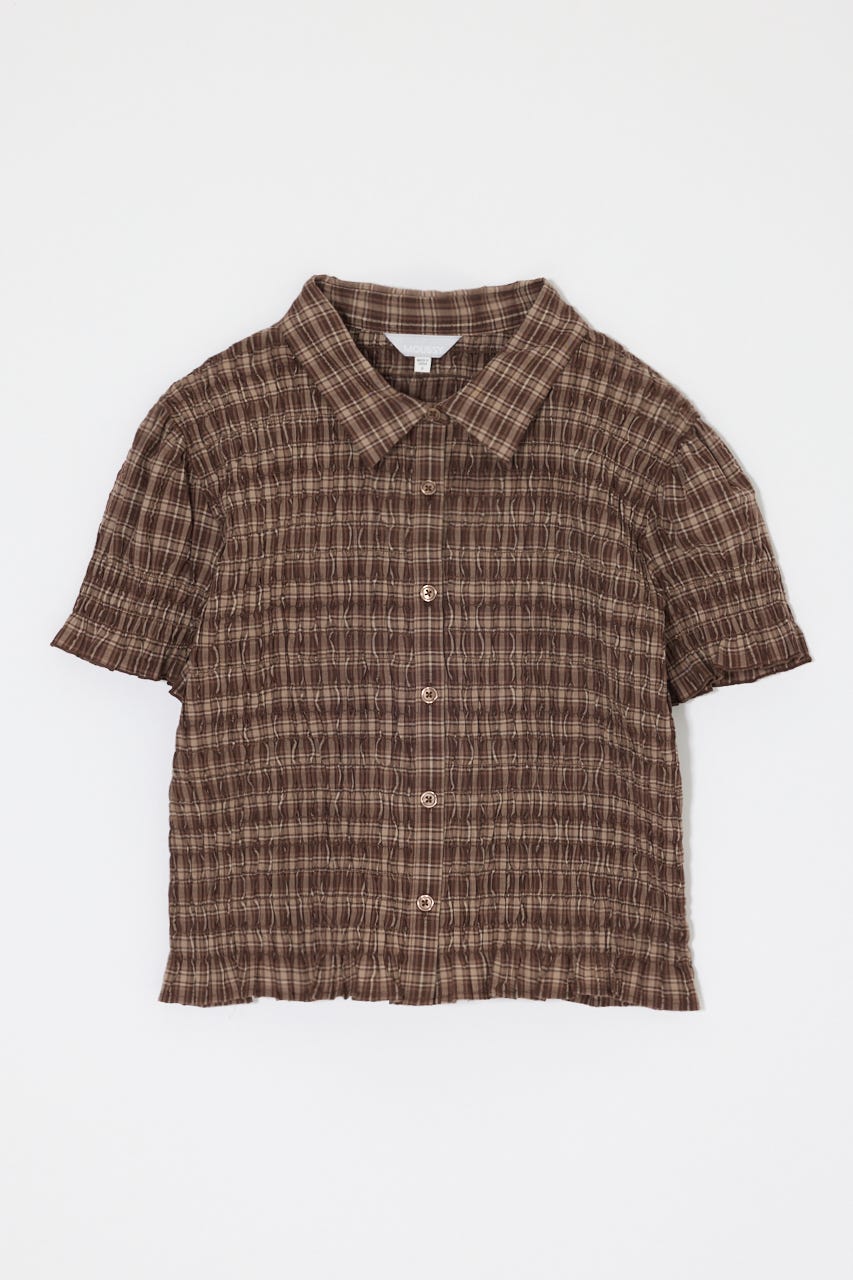 PLAID SHIRRING シャツ D/BRN FREE