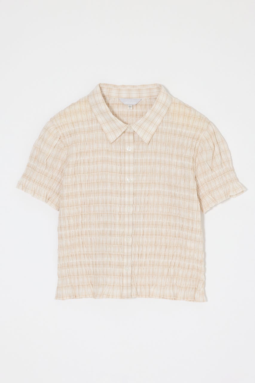 PLAID SHIRRING シャツ ECRU FREE