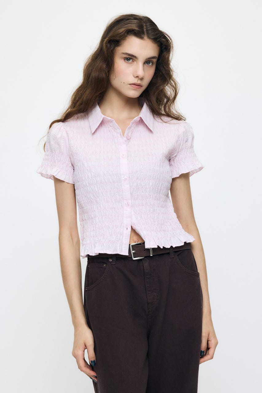 PLAID SHIRRING シャツ PNK FREE