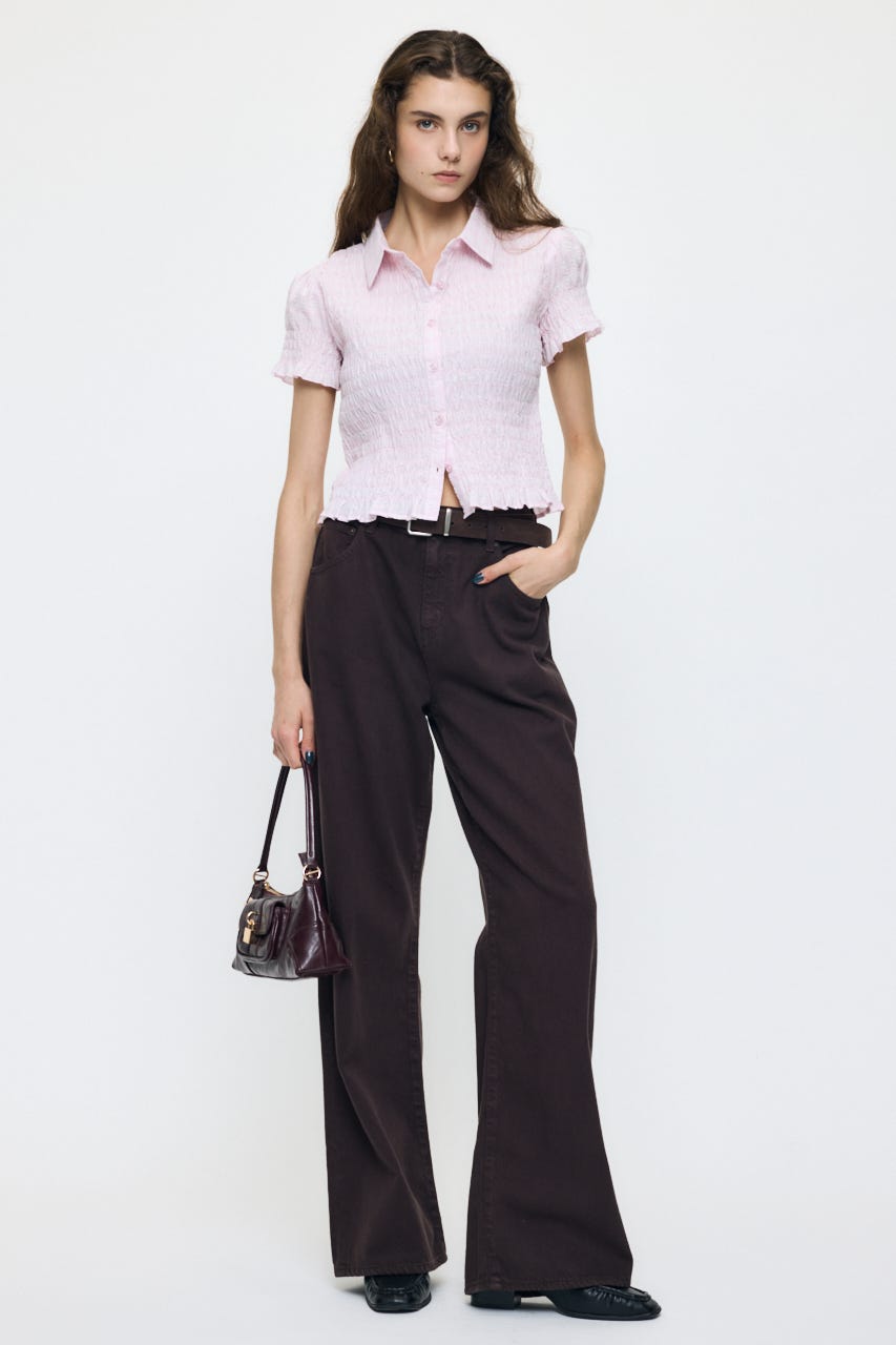 PLAID SHIRRING シャツ PNK FREE