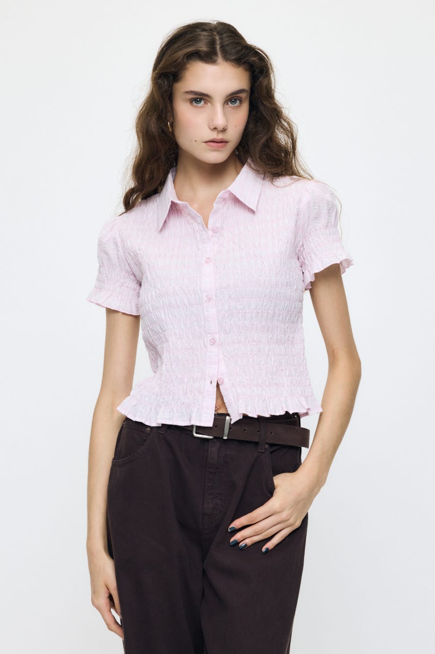 PLAID SHIRRING シャツ PNK FREE