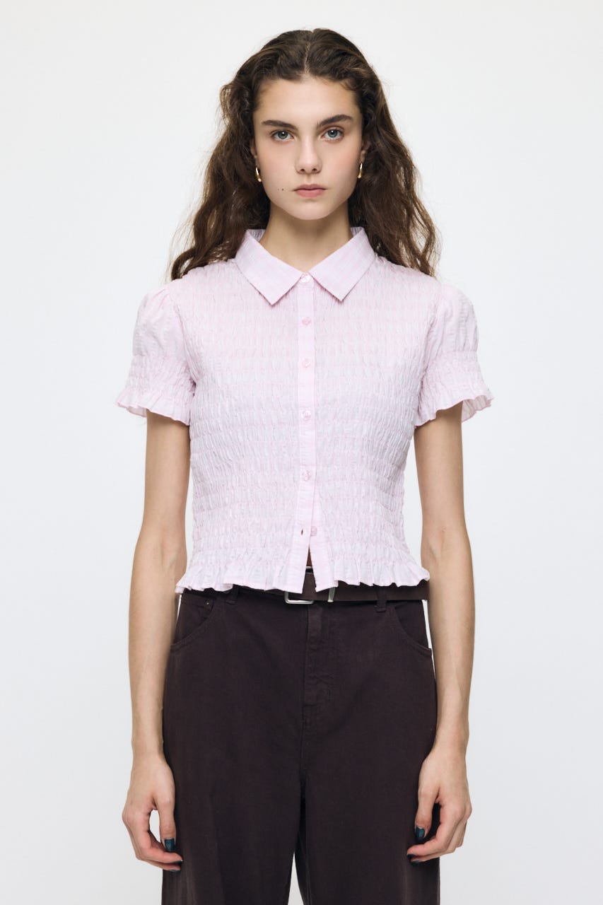 PLAID SHIRRING シャツ PNK FREE