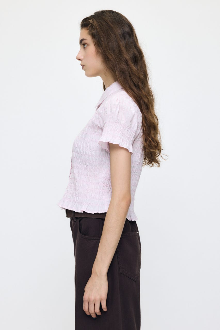 PLAID SHIRRING シャツ PNK FREE