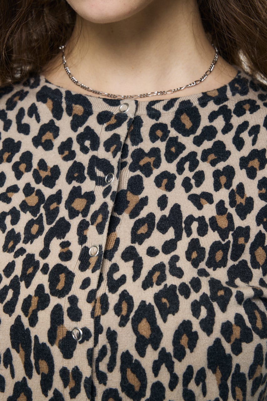 BUTTON UP LEOPARD カーディガン 柄BEG FREE