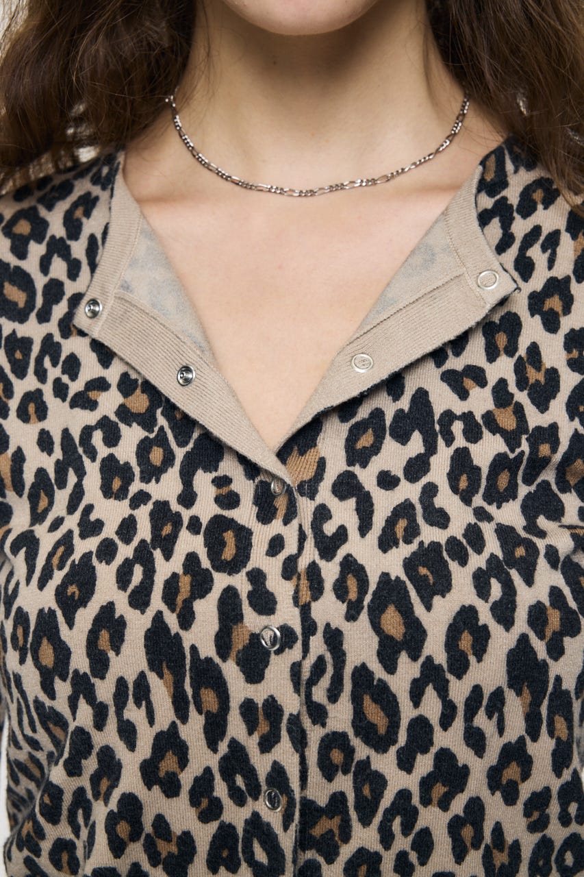 BUTTON UP LEOPARD カーディガン 柄BEG FREE
