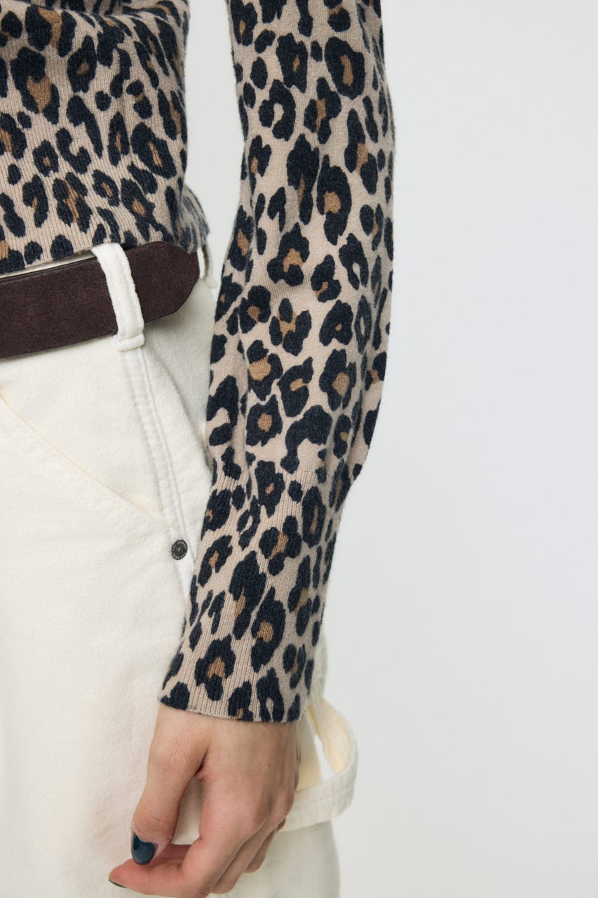 BUTTON UP LEOPARD カーディガン 柄BEG FREE