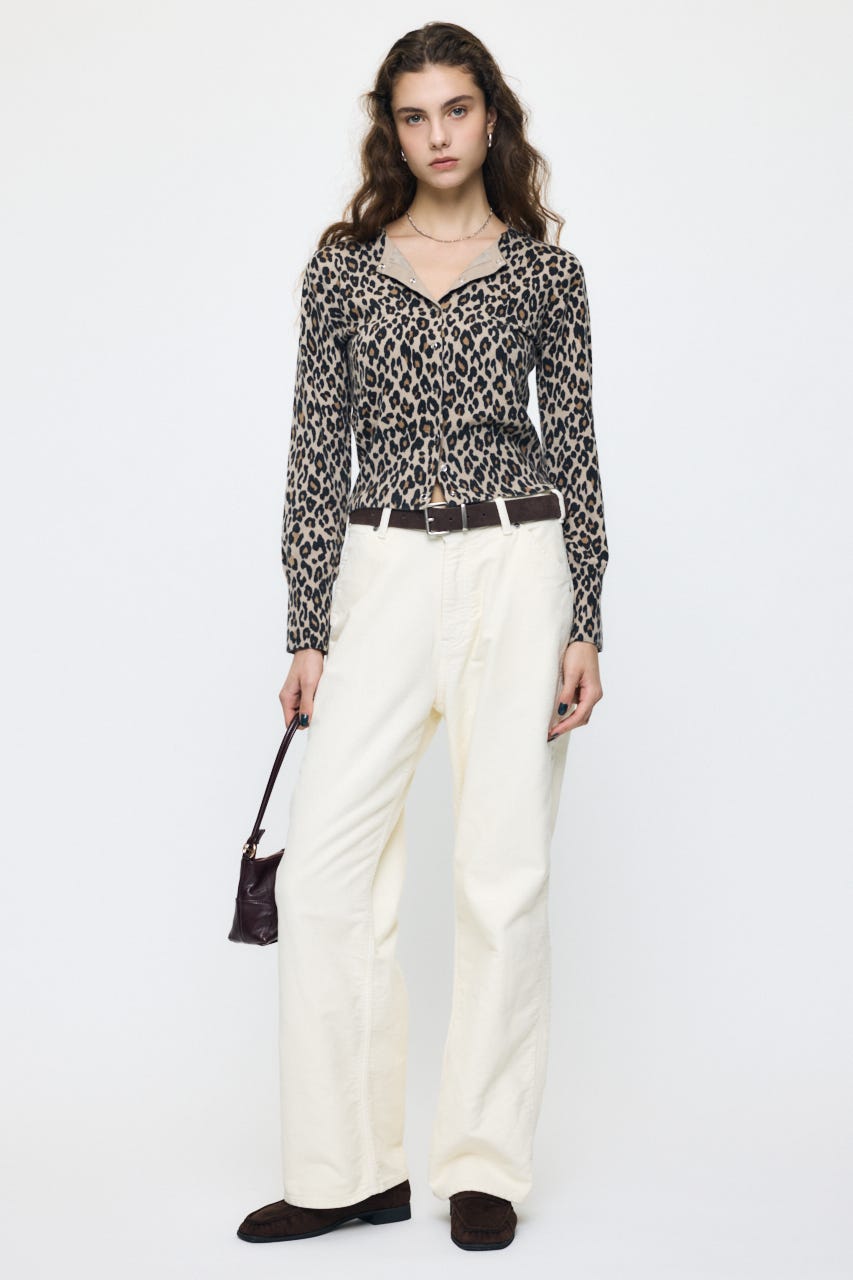 BUTTON UP LEOPARD カーディガン 柄BEG FREE