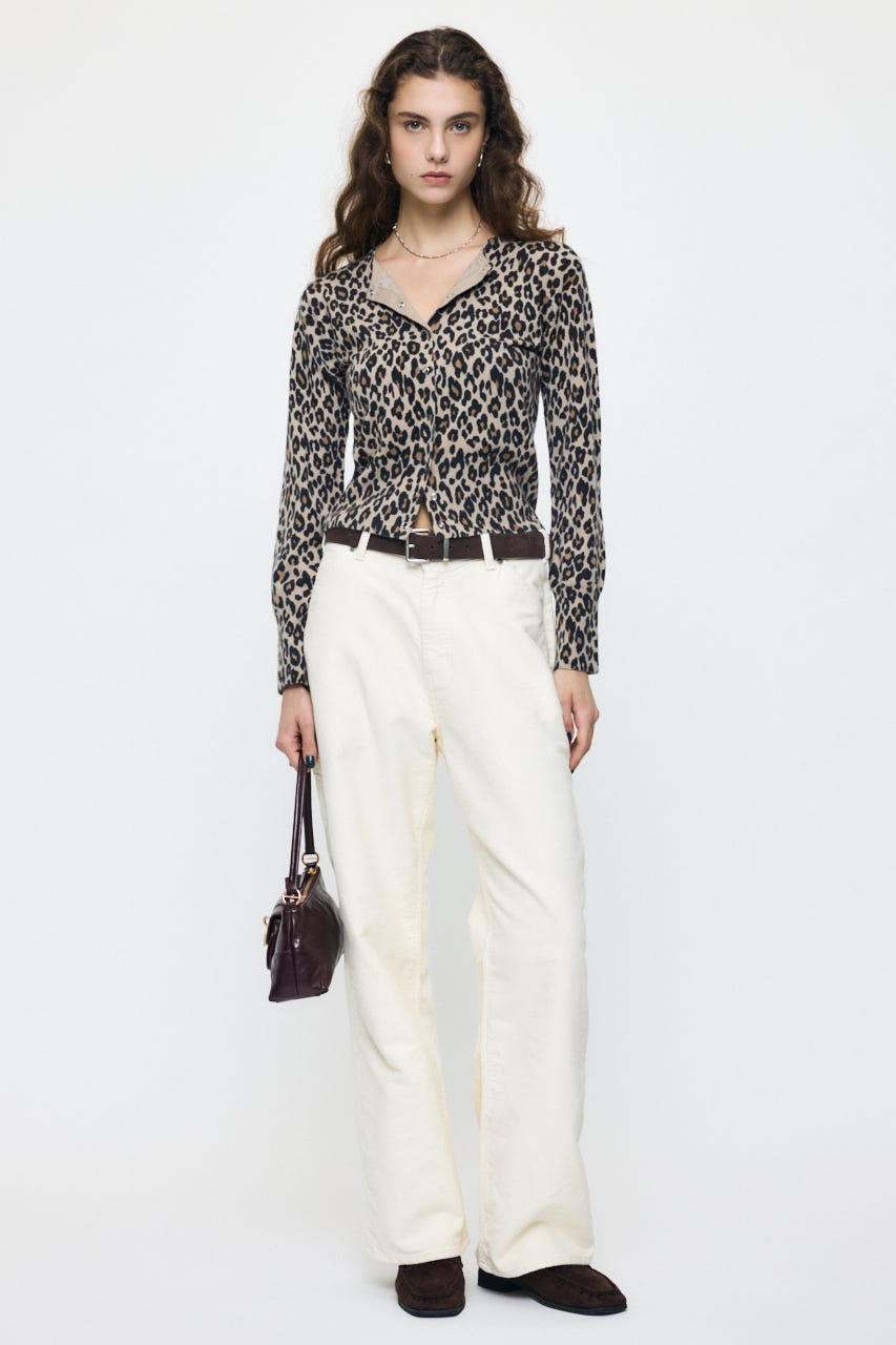 BUTTON UP LEOPARD カーディガン 柄BEG FREE