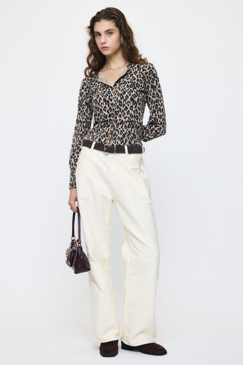 BUTTON UP LEOPARD カーディガン 柄BEG FREE