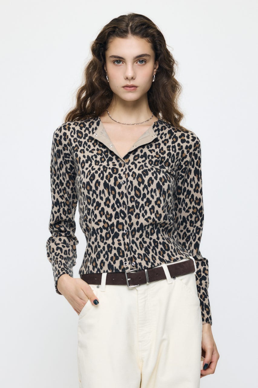 BUTTON UP LEOPARD カーディガン 柄BEG FREE