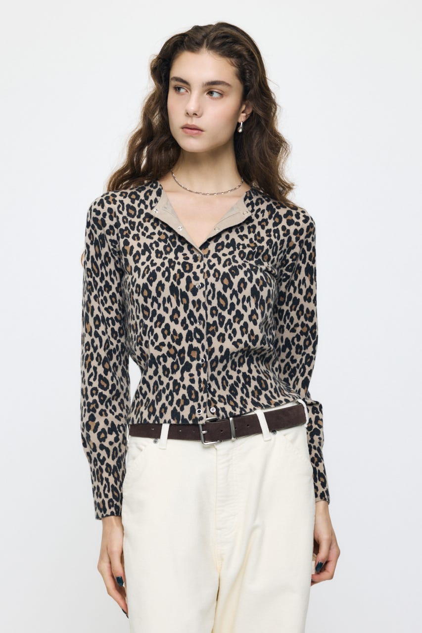 BUTTON UP LEOPARD カーディガン 柄BEG FREE