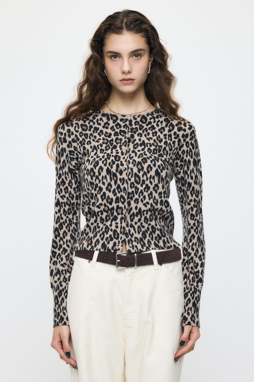 BUTTON UP LEOPARD カーディガン 柄BEG FREE