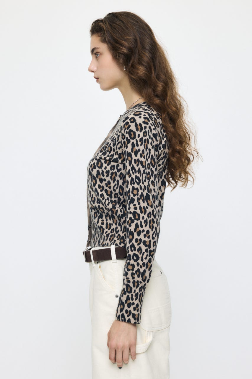 BUTTON UP LEOPARD カーディガン 柄BEG FREE