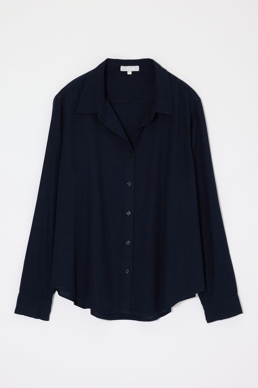 LINEN BLEND BASIC シャツ NVY FREE