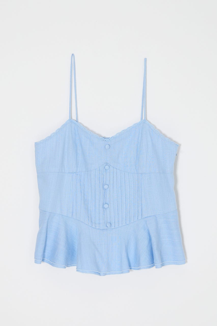 LINEN BLEND CORSET CAMI トップス L/BLU FREE