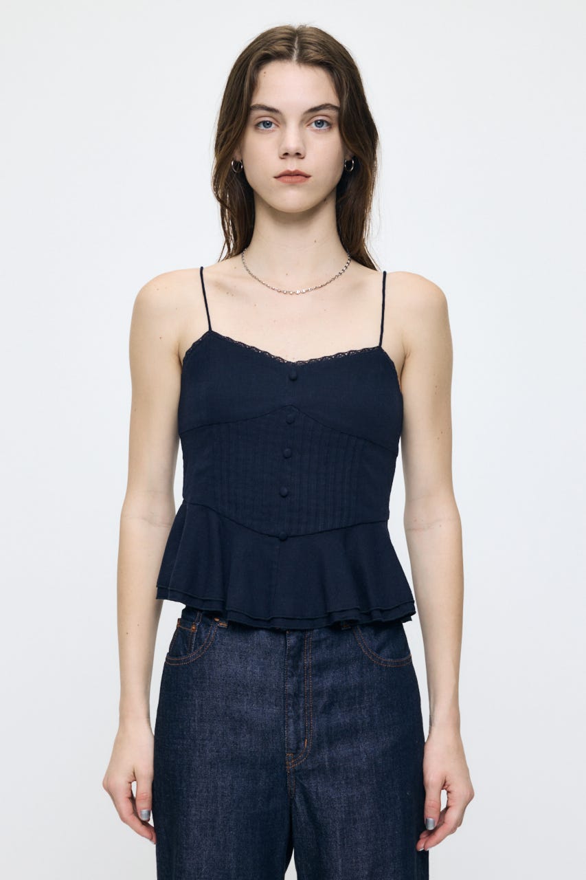 LINEN BLEND CORSET CAMI トップス NVY FREE
